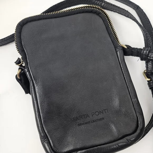 Marta Ponti Black Leather Minimalist Crossbody Bag 5x7.5 - Picture 5 of 9